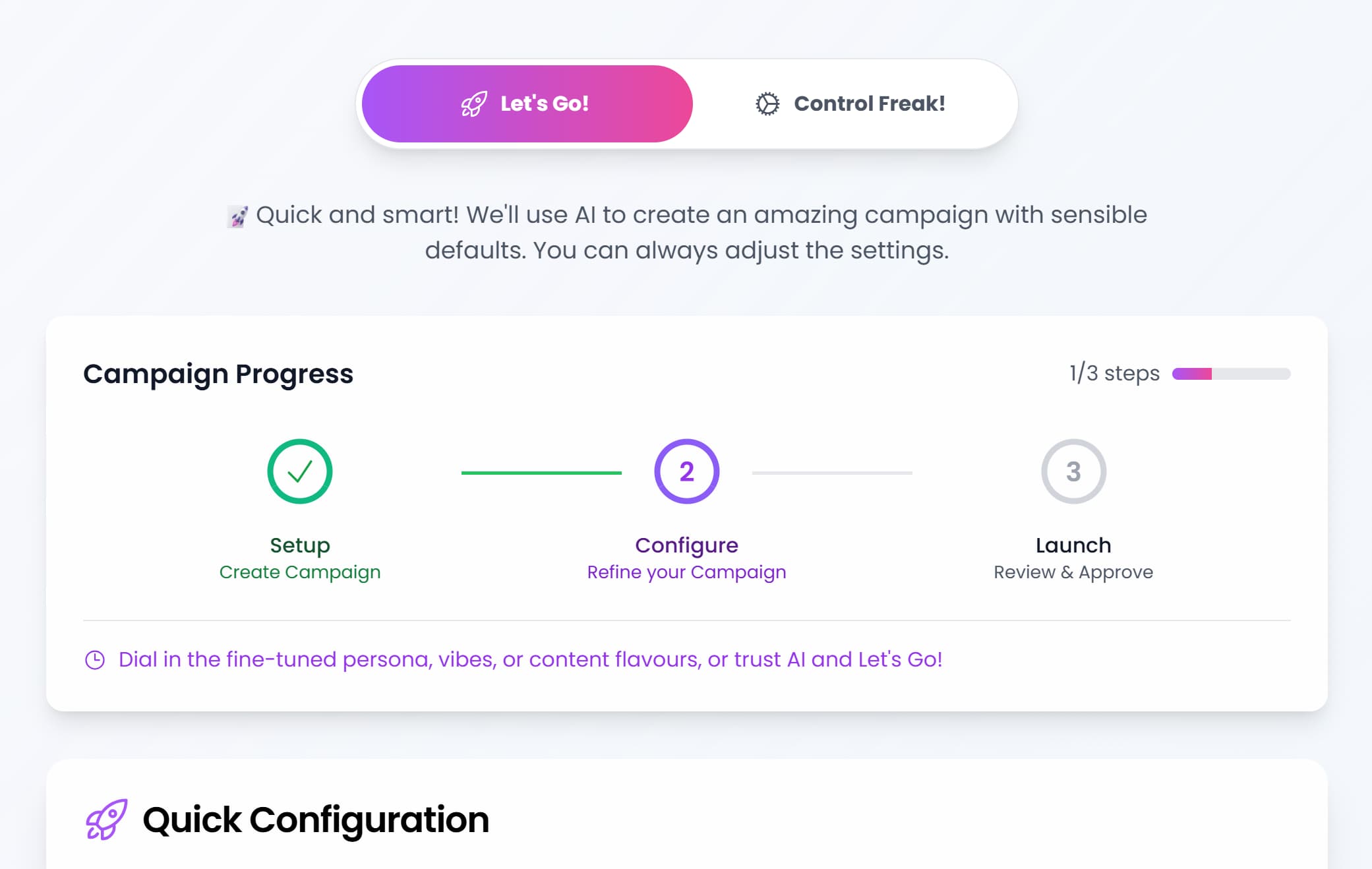 Let's Go PR Content campaign setup